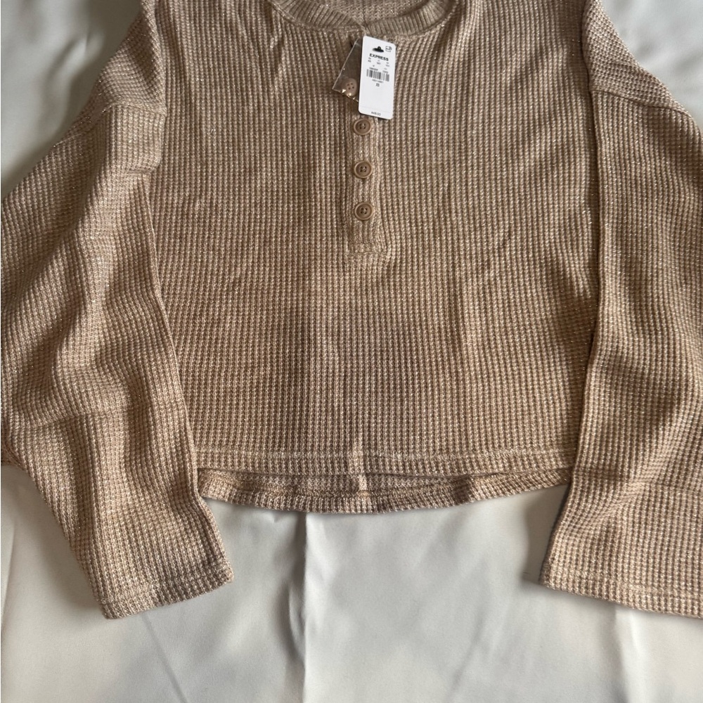 Express Tan Ribbed Crop Top Shirt